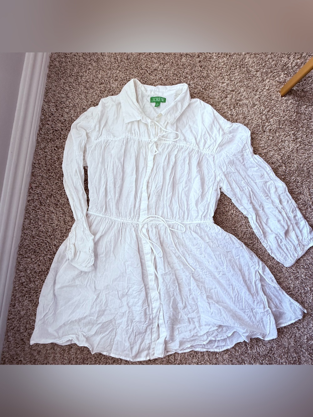 J.Crew Tiered tie-front Tunic Top Lightweight Beach 100% Cotton White